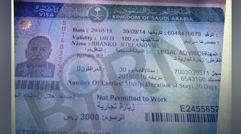 Saudi Arabia visa issued to Branko Stefanovic. Photo: BIRN