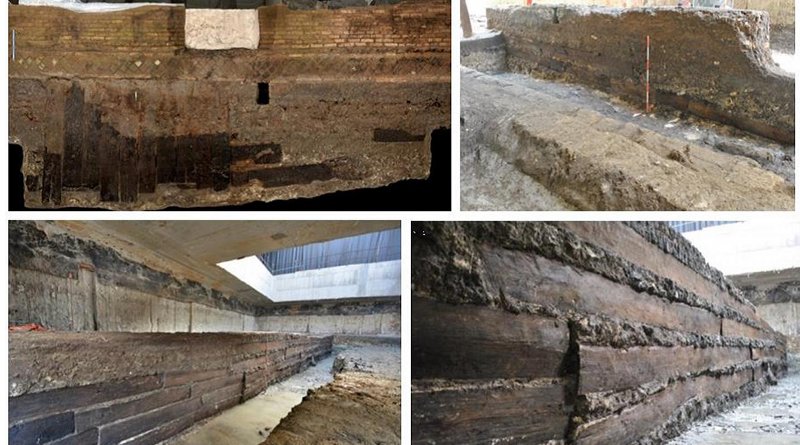 Some of the oak planks in situ in the foundation of the portico. CREDIT Bernabei at al., 2019