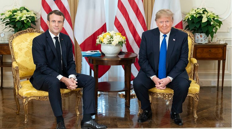 President Donald J. Trump participates in a pre-bilat discussion with President Emmanuel Macron of France Tuesday, Dec. 3, 2019, at Winfield House in London. (Official White House Photo by Shealah Craighead)