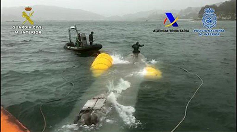 Captured drug smuggling submarine. Photo Credit: Spain's Ministerio de Hacienda