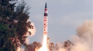 First test flight of Agni-V on April 19, 2012, from Integrated Test Range, Wheeler Island, Orissa (Courtesy Ministry of Defence, Government of India)