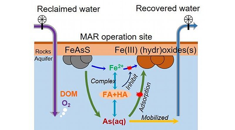 In this diagram, Young-Shin Jun, professor of energy, environmental and chemical engineering at the McKelvey School of Engineering, demonstrates how it is that the perfectly potable water used to recharge an aquifer can become contaminated with dangerous levels of arsenic. CREDIT Jun Lab