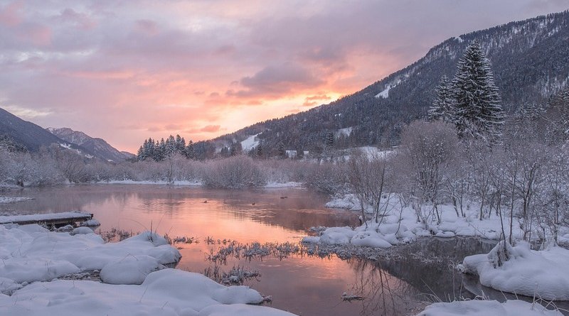 winter snow ice mountains river