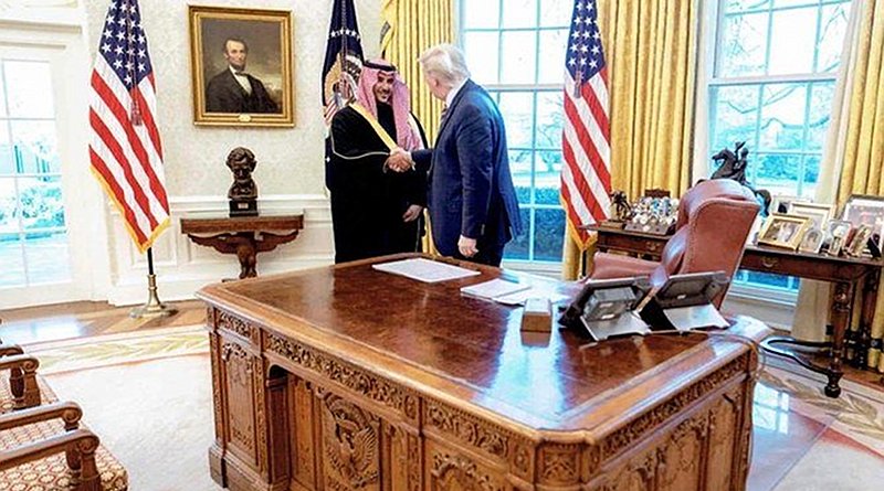 Saudi Arabia's Deputy Defense Minister Prince Khalid bin Salman met with Donald Trump in Washington on Monday. (Twitter: @kbsalsaud)