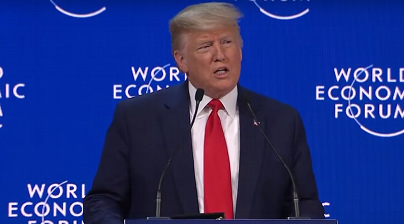 US President Donald Trump speaks at World Economic Forum in Davos. Photo Credit: White House video screenshot