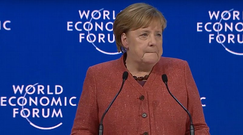 Germany's Chancellor Angela Merkel speaks at World Economic Forum in Davos. Photo Credit: WEF video screenshot