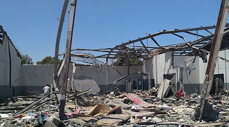 The aftermath of the devastating airstrike on the Tajoura Detention Centre, in the suburbs of the Libyan capital, Tripoli, on 2 July. Credit: UNSMIL/Georg Friedrich.