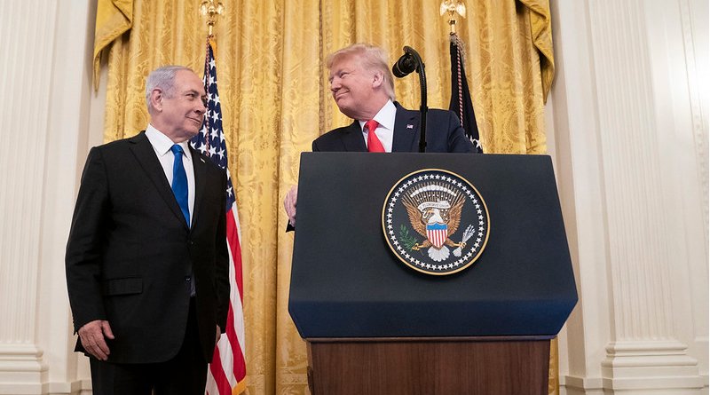 President Donald J. Trump delivers remarks with Israeli Prime Minister Benjamin Netanyahu Tuesday, Jan. 28, 2020, in the East Room of the White House to unveil details of the Trump administration’s Middle East Peace Plan. (Official White House Photo by Shealah Craighead)