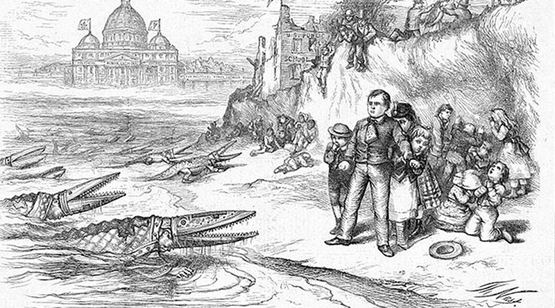 Thomas Nast's anti-Catholic political cartoon "The American River Ganges". Source: Public Domain