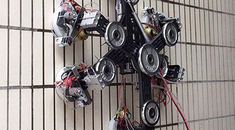 A wall-climbing robot uses the zero-pressure difference method to form suction. CREDIT Xin Li and Kaige Shi