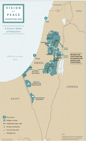 Figure 2. Conceptual Map of Future Palestinian State. Source: U.S. peace plan, January 2020. 