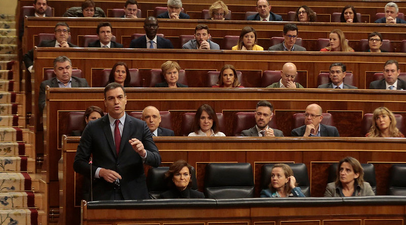 Spain's Prime Minister Pedro Sánchez speaking in Parliament. Photo Credit: Moncloa