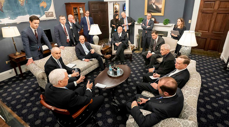 Vice President Mike Pence meets with the President’s Coronavirus Taskforce Wednesday, February 26, 2020, in his West Wing Office of the White House. (Official White House Photo by D. Myles Cullen)