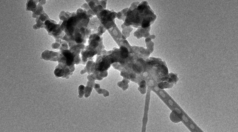 Atmospheric soot particles as seen under a transmission electron microscope are coated by organic and inorganic materials. Different particles collected from the atmosphere, even the same location and at the same time, can present very different amounts of coating from particle to particle. This heterogeneity has an effect on the ability of soot to absorb radiation. CREDIT Michigan Tech