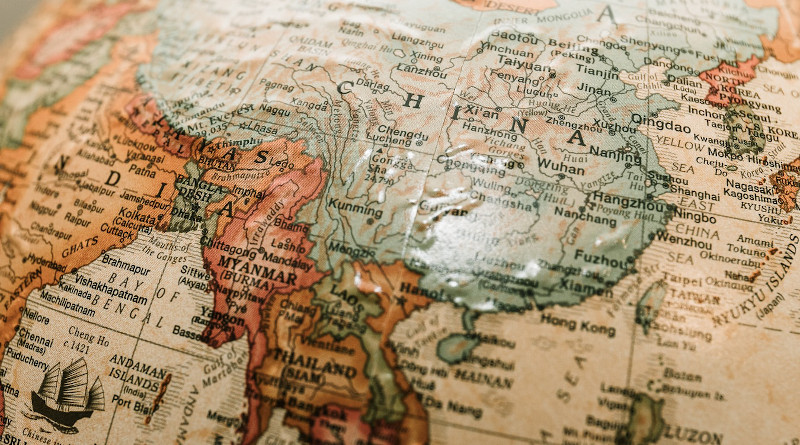china asia map globe