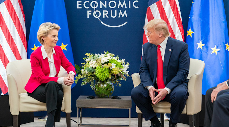 President Donald J. Trump meets with the President of the European Commission Ursula von der Leyen during the 50th Annual World Economic Forum meeting Tuesday, Jan. 21, 2020, at the Davos Congress Centre in Davos, Switzerland. (Official White House Photo by Shealah Craighead)