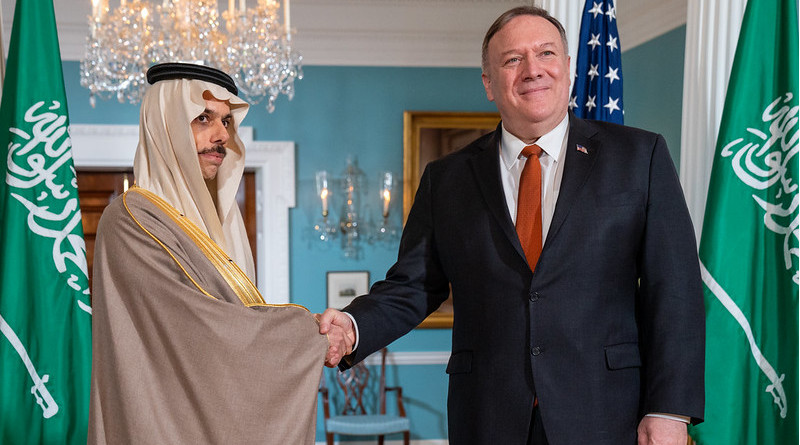 Secretary Michael R. Pompeo meets with His Royal Highness Prince Faisal bin Farhan Al Saud, Minister of Foreign Affairs of the Kingdom of Saudi Arabia, on February 12, 2020 in Washington, DC. [State Department photo by Ron Przysucha/ Public Domain]