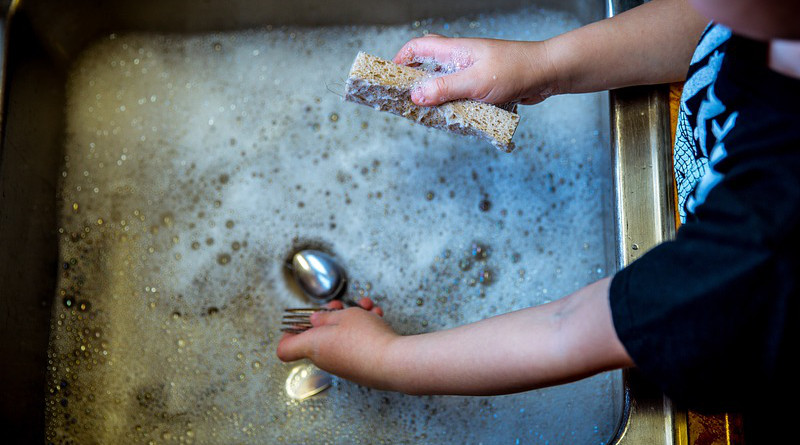 Washing Dishes Soap Sink Bubbles Child Housework