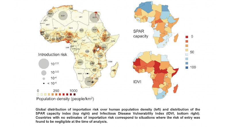 The map shows the global distribution of importation risk over human population density. CREDIT Vittoria Colizza and colleagues