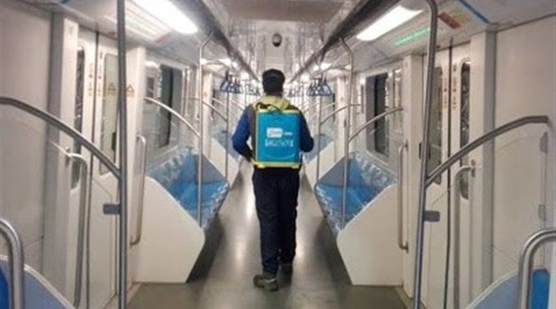Disinfecting public transportation in Iran. Photo Credit: Tasnim News Agency