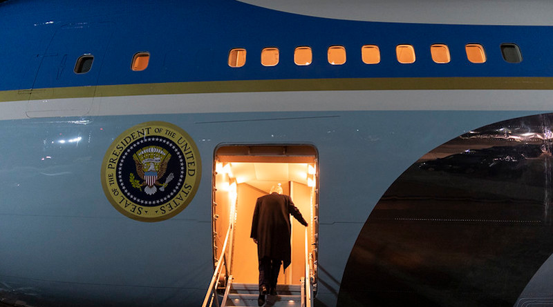 President Donald J. Trump climbs the stairs to board Air Force One. Official White House Photo by Shealah Craighead