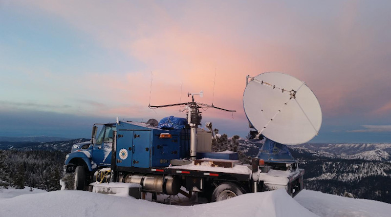 The Seeded and Natural Orographic Wintertime Clouds: The Idaho Experiment (SNOWIE) project radar dish parked on a mountaintop in western Idaho. CREDIT Joshua Aikins