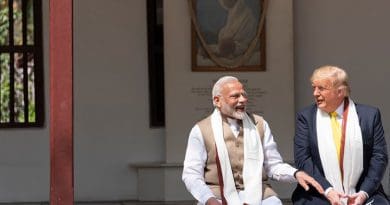 President Donald J. Trump joins Indian Prime Minister Narendra Modi in conversation during their visit to the home of Mohandas Gandhi Monday, Feb. 24, 2020, in Ahmedabad, India. (Official White House Photo by Shealah Craighead)