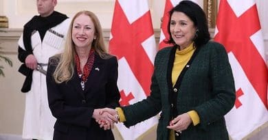 New U.S. Ambassadro to Georgia Kelly Degnan holds hands with Georgian President Salome Zurabishvili, January 31, 2020. Photo: facebook.com/usingeo