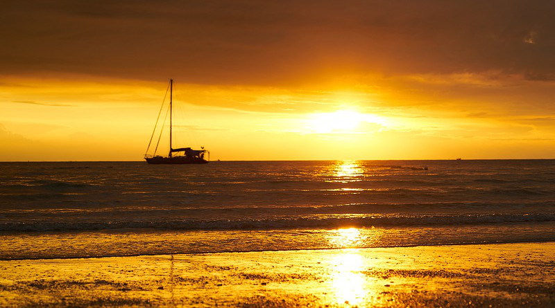 malaysia sunset boat ocean