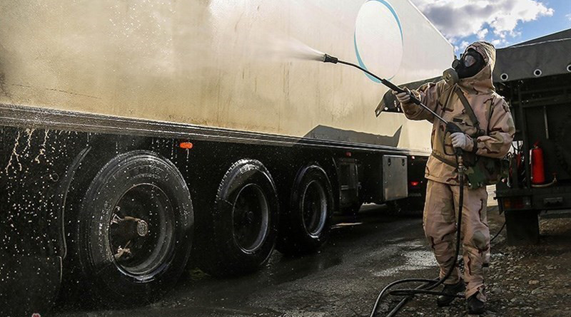 An Islamic Revolution Guards Corps Ground Force (IRGC) biological operation base to contain the novel coronavirus epidemic in Iran. Photo Credit: Tasnim News Agency