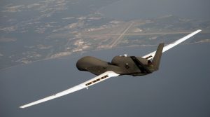 A file photo dated June 25, 2010 of an RQ-4 Global Hawk unmanned surveillance and reconnaissance aircraft flying over Patuxent River, Md. (U.S. Air Force photo/Released)
