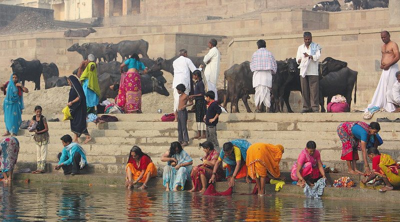 India Banner System The Ganges River Bath Cow