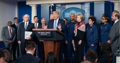 President Donald J. Trump, joined by Vice President Mike Pence and members of the White House Coronavirus Task Force, delivers remarks at a coronavirus update briefing Sunday, March 15, 2020, in the James S. Brady Press Briefing Room of the White House. (Official White House Photo by Andrea Hanks)