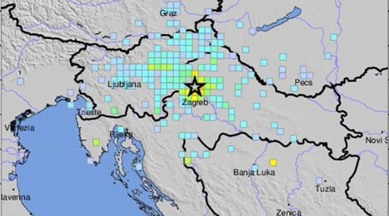 Detail of USGS Community Internet Intensity Map for Zagreb, Croatia earthquake. Credit: USGS