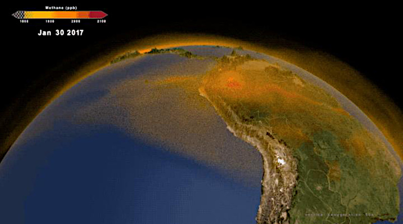 NASA's new 3-dimensional portrait of methane shows the world's second largest contributor to greenhouse warming as it travels through the atmosphere. Combining multiple data sets from emissions inventories and simulations of wetlands into a high-resolution computer model, researchers now have an additional tool for understanding this complex gas and its role in Earth's carbon cycle, atmospheric composition, and climate system. The new data visualization builds a fuller picture of the diversity of methane sources on the ground as well as the behavior of the gas as it moves through the atmosphere. CREDIT NASA/Scientific Visualization Studio