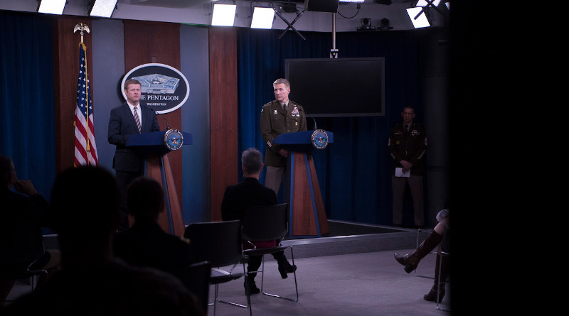 Army Secretary Ryan D. McCarthy and Army Chief of Staff Gen. James C. McConville brief reporters on the service's coronavirus response efforts at the Pentagon, March 26, 2020. Photo Credit: Lisa Ferdinando, DOD