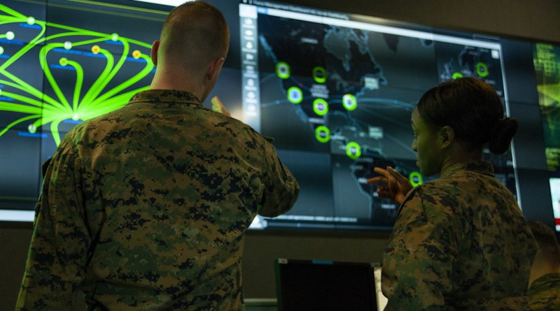 Marines with Marine Corps Forces Cyberspace Command in the cyber operations center in Lasswell Hall at Fort Meade, Md., Feb. 5, 2020. Photo Credit: DOD