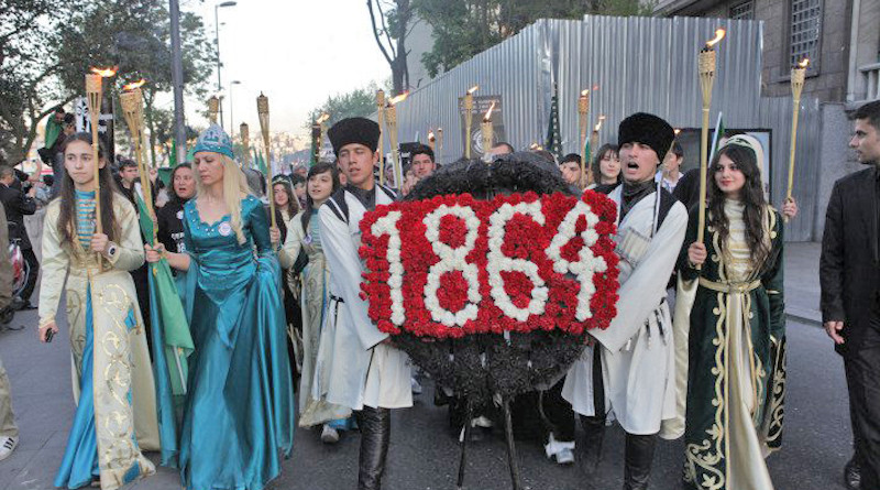 Circassians commemorate the banishment of the Circassians from Russia in Taksim, Istanbul, Turkey. Photo Credit: Wikimedia Commons.