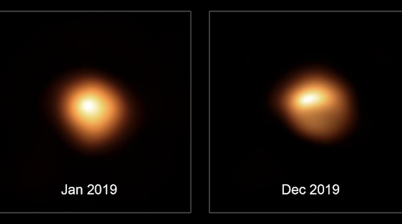 Observations of the star Betelgeuse taken by the ESO's Very Large Telescope in January and December 2019, which show the star's substantial dimming. CREDIT ESO/M. Montargès et al.