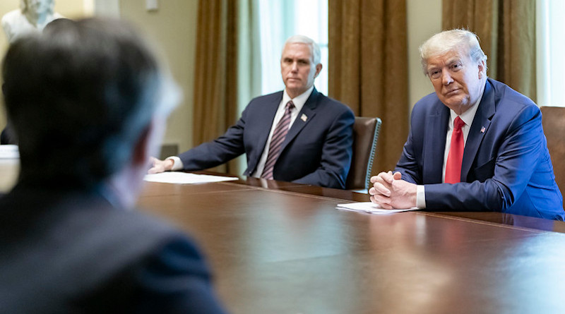 President Donald J. Trump, joined by Vice President Mike Pence, meets with patients Tuesday, April 14, 2020, who have recovered from the COVID-19 Coronavirus, in the Cabinet Room of the White House. (Official White House Photo by Shealah Craighead)