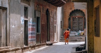 India Empty Street Asia Bucket Carrying Colorful Culture Dress Head