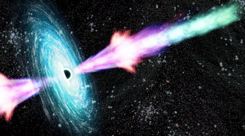 This is an artist's impression of a star's gamma-ray bursts in the moment after its collapse. CREDIT Nuria Jordana-Mitjans