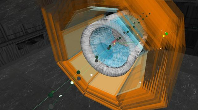 Electrons and positrons collide within the Belle II detector. CREDIT ill./©: Belle II