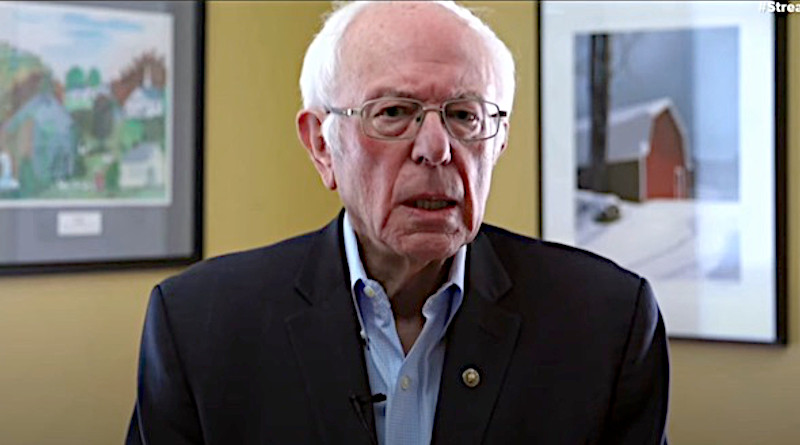 Screenshot of YouTube streaming on 8 Apr 2020 by Bernie Sanders announcing his exit from Presidential campaign. Credit: Bernie Sanders' Website.