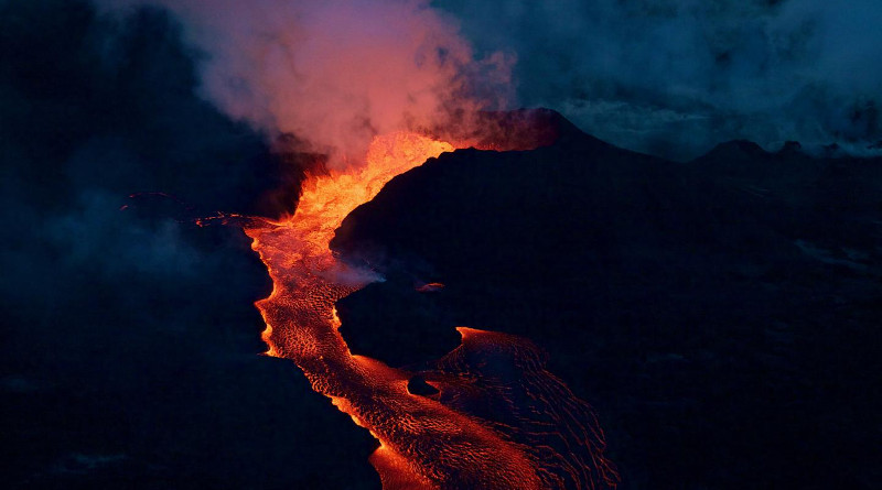 Lava streaming from an active vent during the 2018 eruption of Kīlauea Volcano. CREDIT U.S. Geological Survey