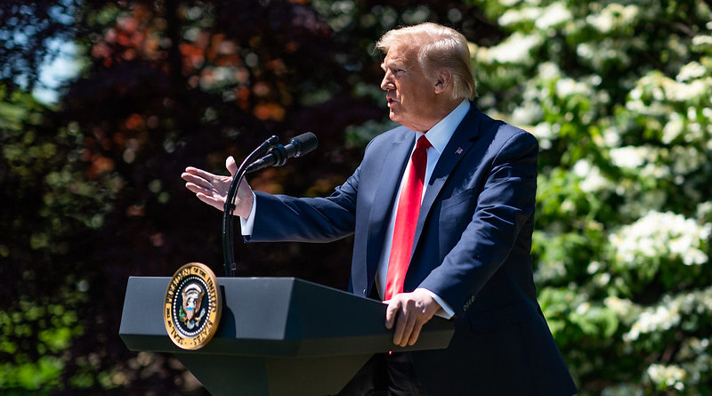 President Donald J. Trump addresses his remarks at the tree planting ceremony in honor of Earth and Arbor Day Wednesday, April 22, 2020, on the South Lawn of the White House. (Official White House Photo by Andrea Hanks)