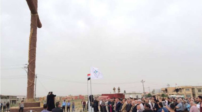 Syrian Catholic Archbishop Youhanna Boutros Moshe of Mosul blesses a newly-erected cross in Bakhdida, Iraq, May 2, 2017. Photo courtesy SOS Chrétiens d'Orient.