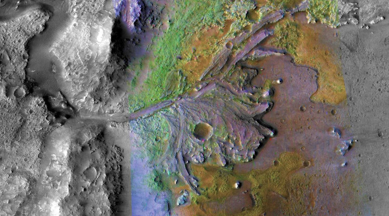 NASA's Mars Perseverance Rover, expected to launch in July 2020, will land in Jezero crater, pictured here. The image was taken by instruments on NASA's Mars Reconnaissance Orbiter, which regularly captures potential landing sites for future missions. CREDIT NASA/JPL-Caltech/ASU