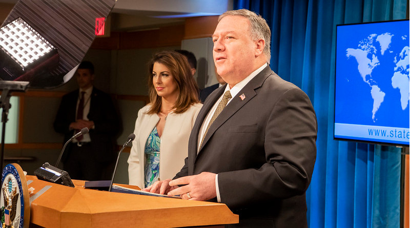 U.S. Secretary of State Michael R. Pompeo delivers remarks to the media in the Press Briefing Room, at the Department of State in Washington, D.C., on April 22, 2020. [State Department photo by Freddie Everett/ Public Domain]