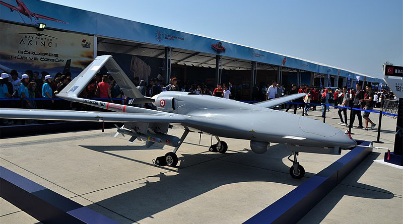 File photo of Turkey's unmanned aerial vehicle Bayraktar TB2 (drone). Photo Credit: CeeGee, Wikipedia Commons
